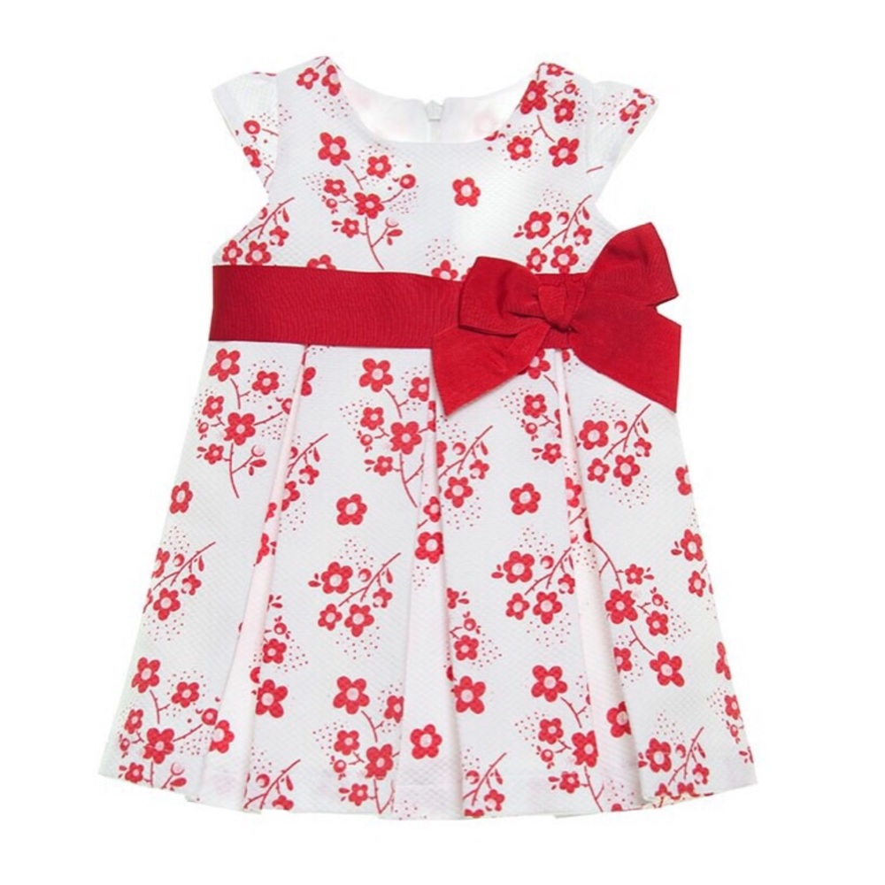 Girandola Girls White & Red Floral Print Dress